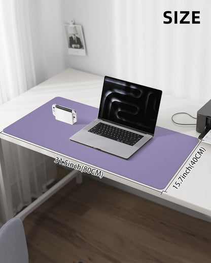 Leather Desk Pad Protector, Purple Desk pad, Office Desk Mat, Non-Slip PU Leather Desk Blotter, Laptop Desk Pad, Waterproof Desk Writing Pad for Office and Home (Light Purple, 31.5" x 15.7")