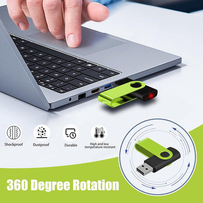 EASTBULLUSB Flash Drive Bulk 2GB 20 Pack with Lanyards USB 2.0 Thumb Drive Bulk Memory Stick Swivel Pen Drive for Storage and Backup 2GB 20 Pack, Green