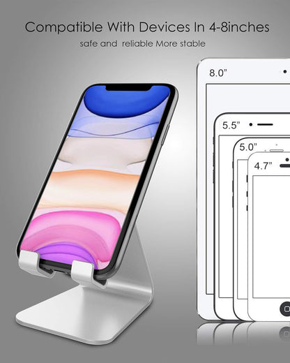 CreaDream Cell Phone Stand, Cradle, Holder,Aluminum Desktop Stand Compatible with Switch, All Smart Phone, iPhone 11 Pro Xs Max Xr X Se 8 7 6 6s Plus SE 5 5s-Silver