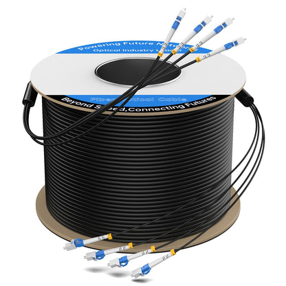 150M/492FT Outdoor Armored LC to LC Fiber Optic Cable, 4 Core OS2 Single Mode 9/125μm, Industrial TPU Jacket, OD 5mm, 4 Strands, SMF, Direct Burial, Heavy-Duty LC-LC Patch Cord for Harsh Environments