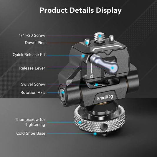 SmallRig Quick Release Camera Monitor Mount with Cold Shoe, Supports Swivel 360° and Tilt 170° Adjustable, Drop-in HawkLock Camera Hot Cold Shoe Monitor Holder for 5" & 7" Monitor - 3514C