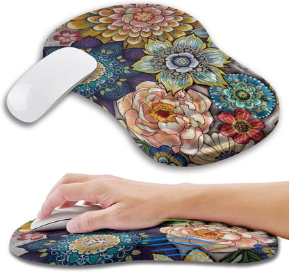 Ergonomic Mouse Pad Wrist Support with Memory Foam Massage Bulge, Carpal Tunnel Pain Relief Mousepad Wrist Rest for Mouse(12x8 inch, Blooming)