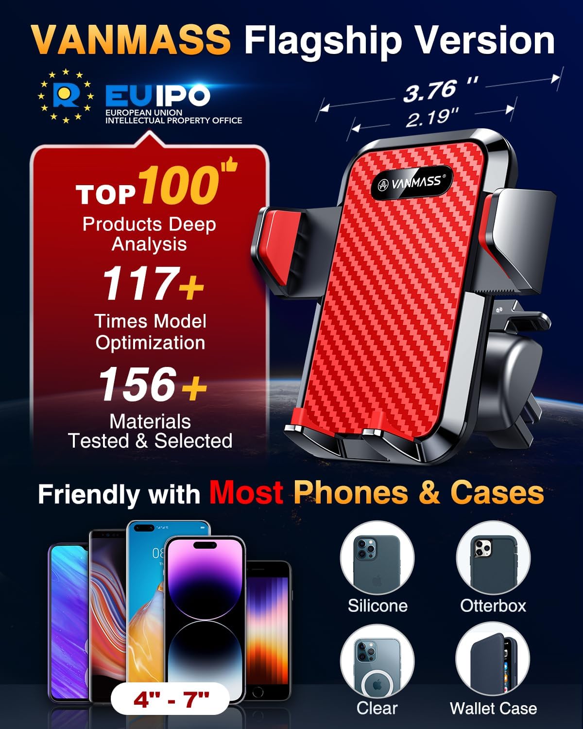 VANMASS [2024 Upgrade Phone Holders for Your Car [Super Suction Cup] Cell Phone Mount Car Dashboard Window Vent Desk Fit for iPhone 15 Pro Max 14 13 Universal Handsfree Automobile Vehicle Cradle，Red