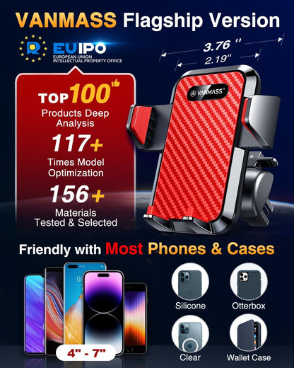 VANMASS [2024 Upgrade Phone Holders for Your Car [Super Suction Cup] Cell Phone Mount Car Dashboard Window Vent Desk Fit for iPhone 15 Pro Max 14 13 Universal Handsfree Automobile Vehicle Cradle，Red