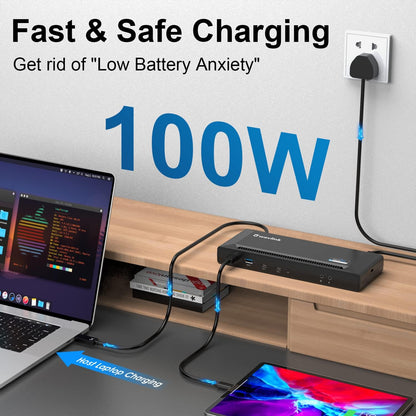 WAVLINK DisplayLink Laptop Docking Station Dual 4K@60Hz(2 HDMI+2DP), 100W PD Charging Compatible with Thunderbolt 4/3, USB-C/A - M1 M2 M3 M4 Mac, Windows, Chrome, 6 USB Ports, LAN - Driver Required