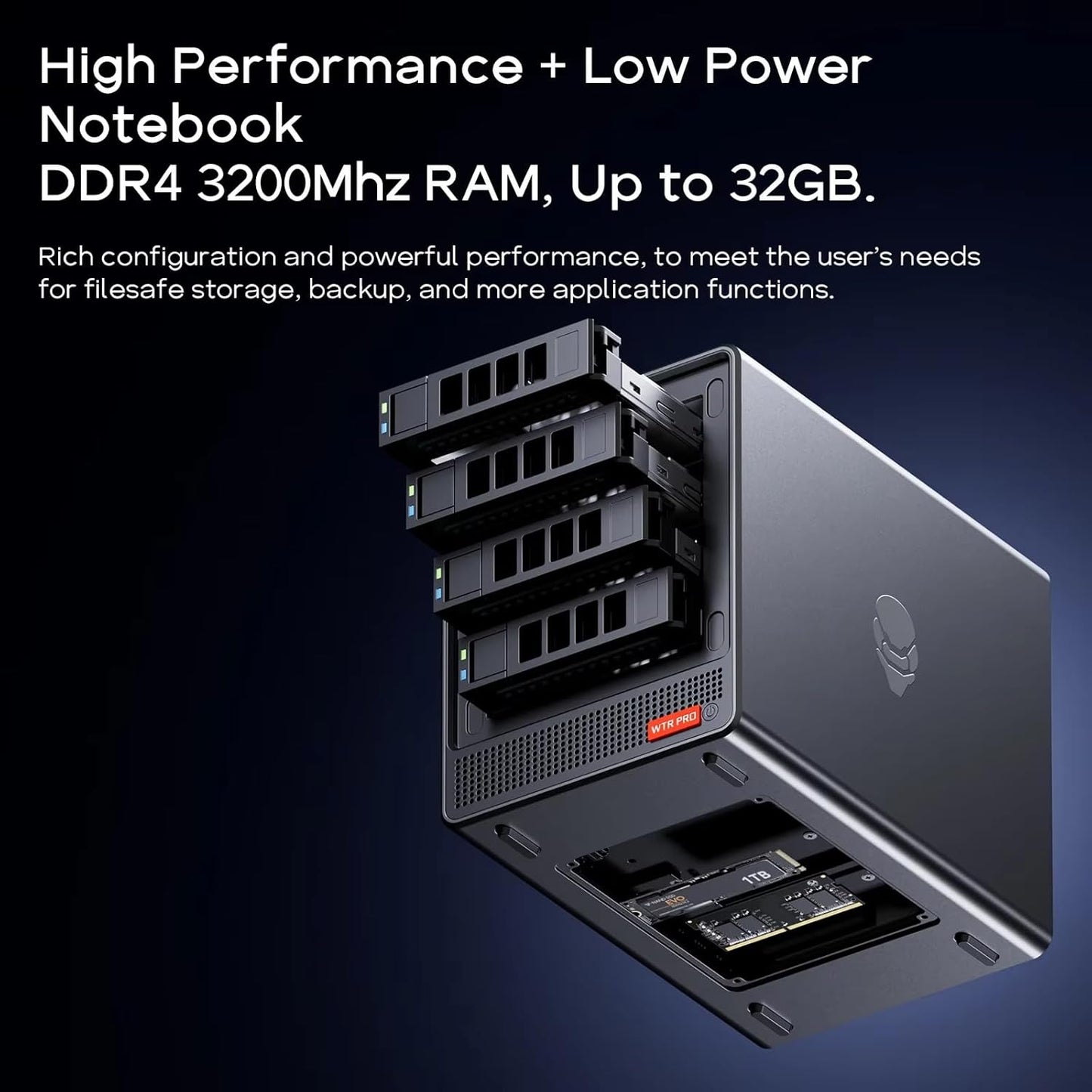 AOOSTAR WTR PRO AMD Ryzen 7 5825u 4 Bay NAS Mini PC, 16GB RAM 512GB SSD, 4K HDMI, 2 * M.2 NVMe Slots, 2.5/3.5 SATAx 4 Storage(Up to 4 * 22TB)