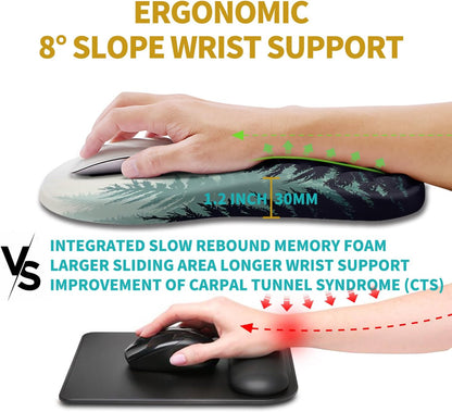 Hokafenle Ergonomic Mouse Pad Wrist Support, Wrist Rest Mousepad for Carpal Tunnel Pain Relief with Integrated Memory Foam Slope Massage Bulge (11.8x7.9 inch,Forest