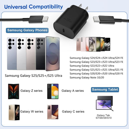10FT Super Fast Charger Type C, 2Pack 25W USB C Wall Charge 10Foot Long Android Type C Charger Cable Fast Charging for Samsung Galaxy S25 Ultra/S25/S25+/S24+/S24 Ultra/S24/S24+/S23 Ultra/S22 Ultra/S21