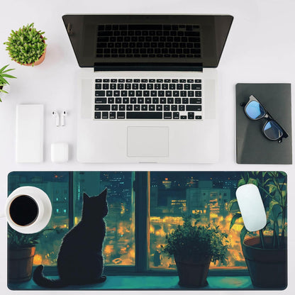 Mouse Pad Large Cat Sitting on The Windowsill Non-Slip Game Desk Mat with Stitched Edge Laptop Keyboard Desk Pad for Work Home Gaming (35.4 x 15.7 Inches)