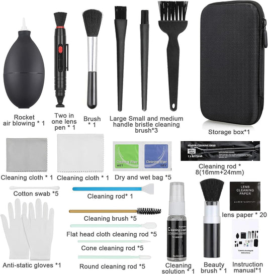 18-in-1 Professional Camera Cleaning Kit for Most DSLR Cameras (Canon, Nikon,Sony), with Air Blower/Cleaning Pen/Detergent/Cleaning Cloth/Lens Brush/Carry Case