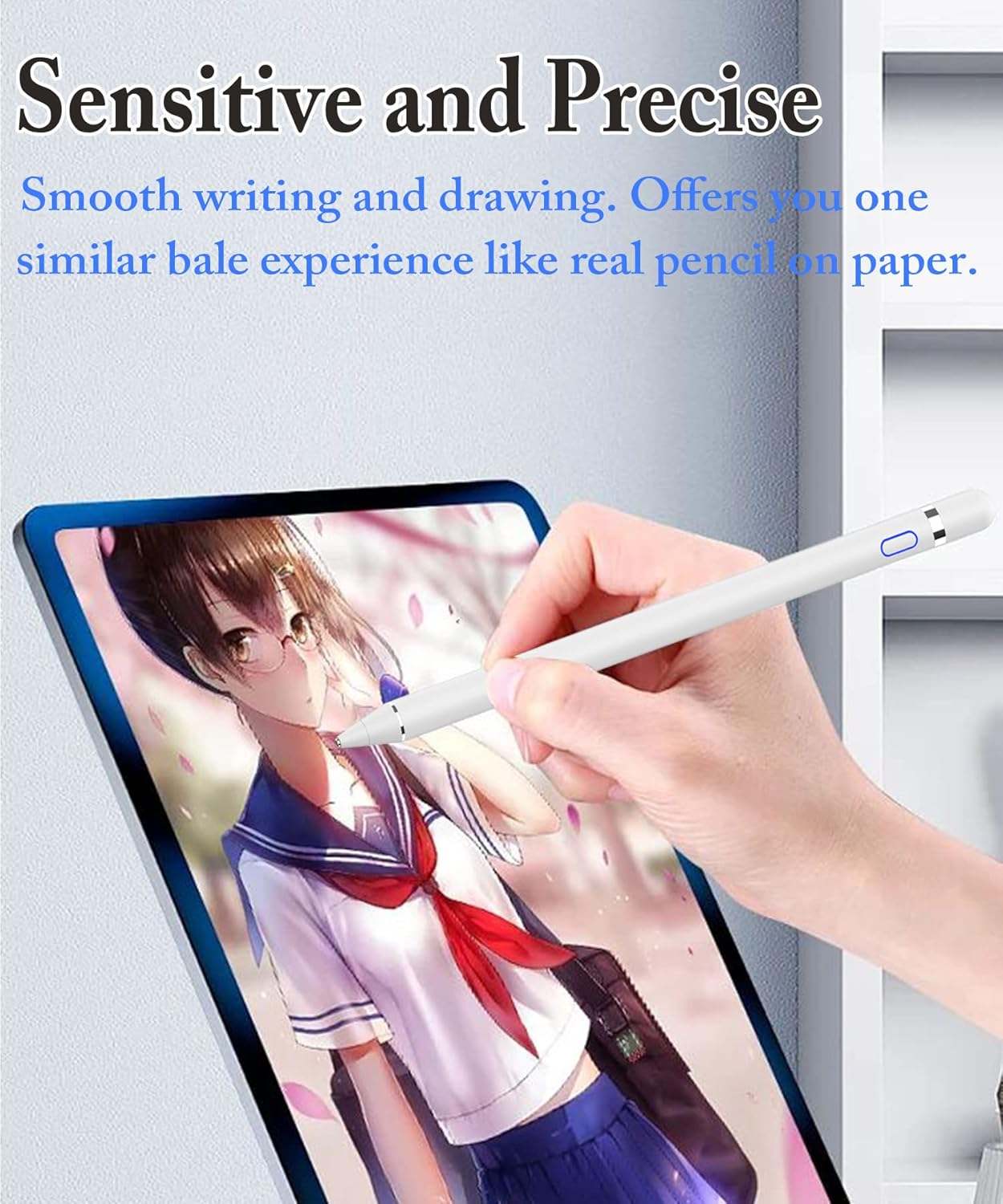 DOGAIN Active Digital Stylus Pen for Touchscreen, Stylus Pencil for Apple iPad mini/Pro/Air, Samsung, iPhone, Android and Most Phone & Tablet, 1.5mm Fine Point Rechargeable Pens - White