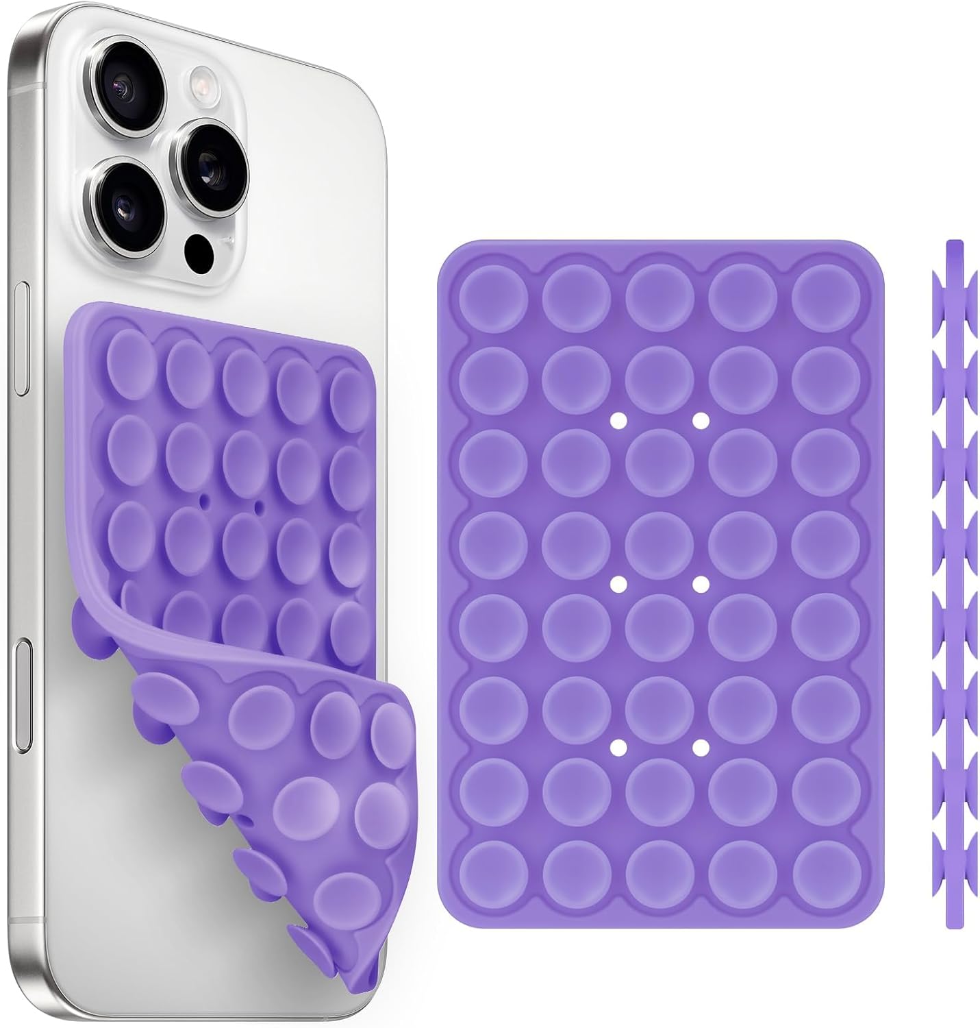Silicone Suction Cup Phone Case Mount Double Sided, Phone Accessories Hands-Free Strong Grip Holder for Selfies and Videos, Silicon Phone Stand for iPhone and Android Purple
