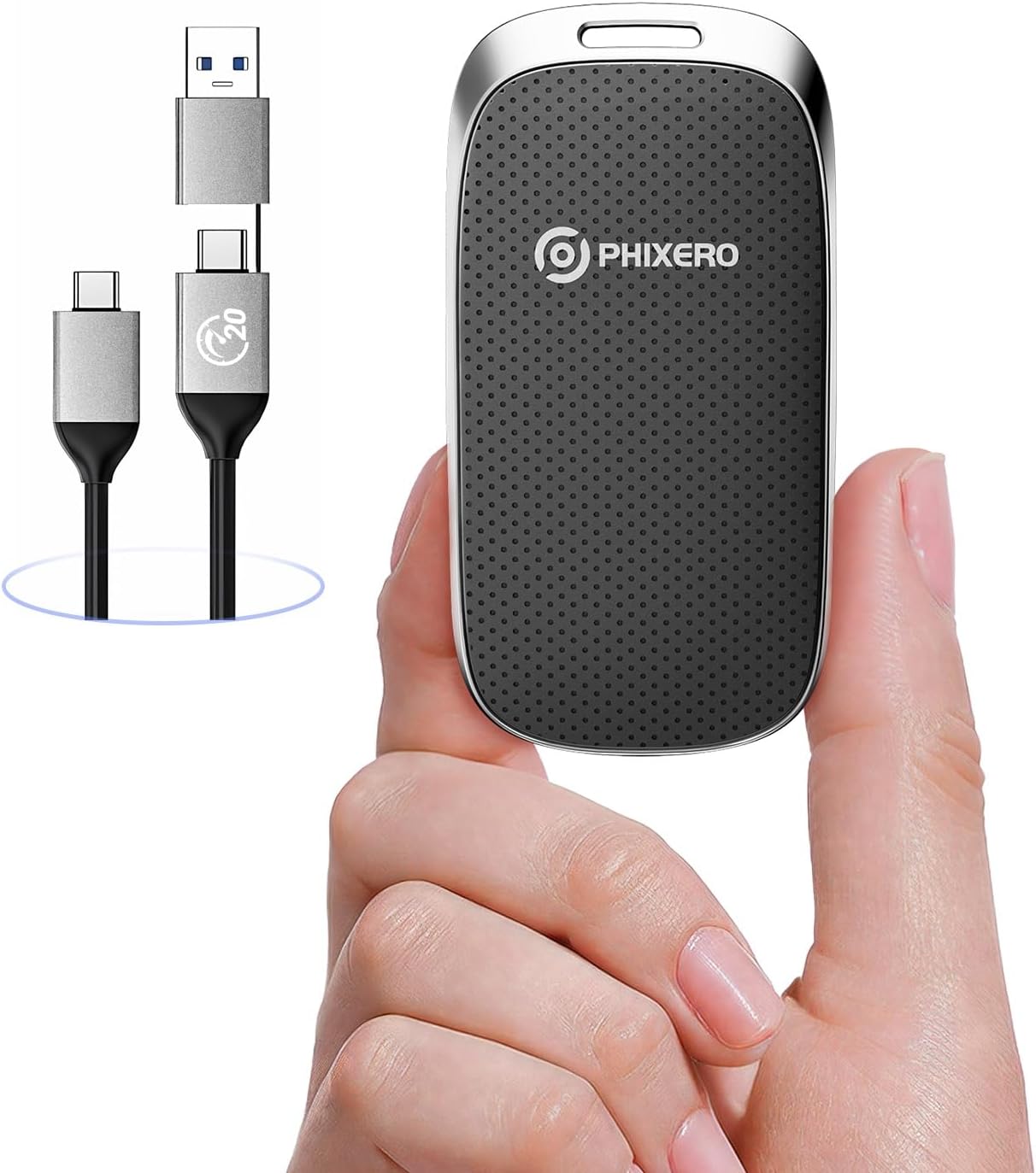 PHIXERO P20 External Portable SSD 1TB,up to 2050Mb/s,External Solid State Drives with 2 in 1 USB C Cable with LED Indicator,USB 3.2 Gen 2 Portable Hard Drive for iPhone 15/16 PRO, Mac, PC & Laptops