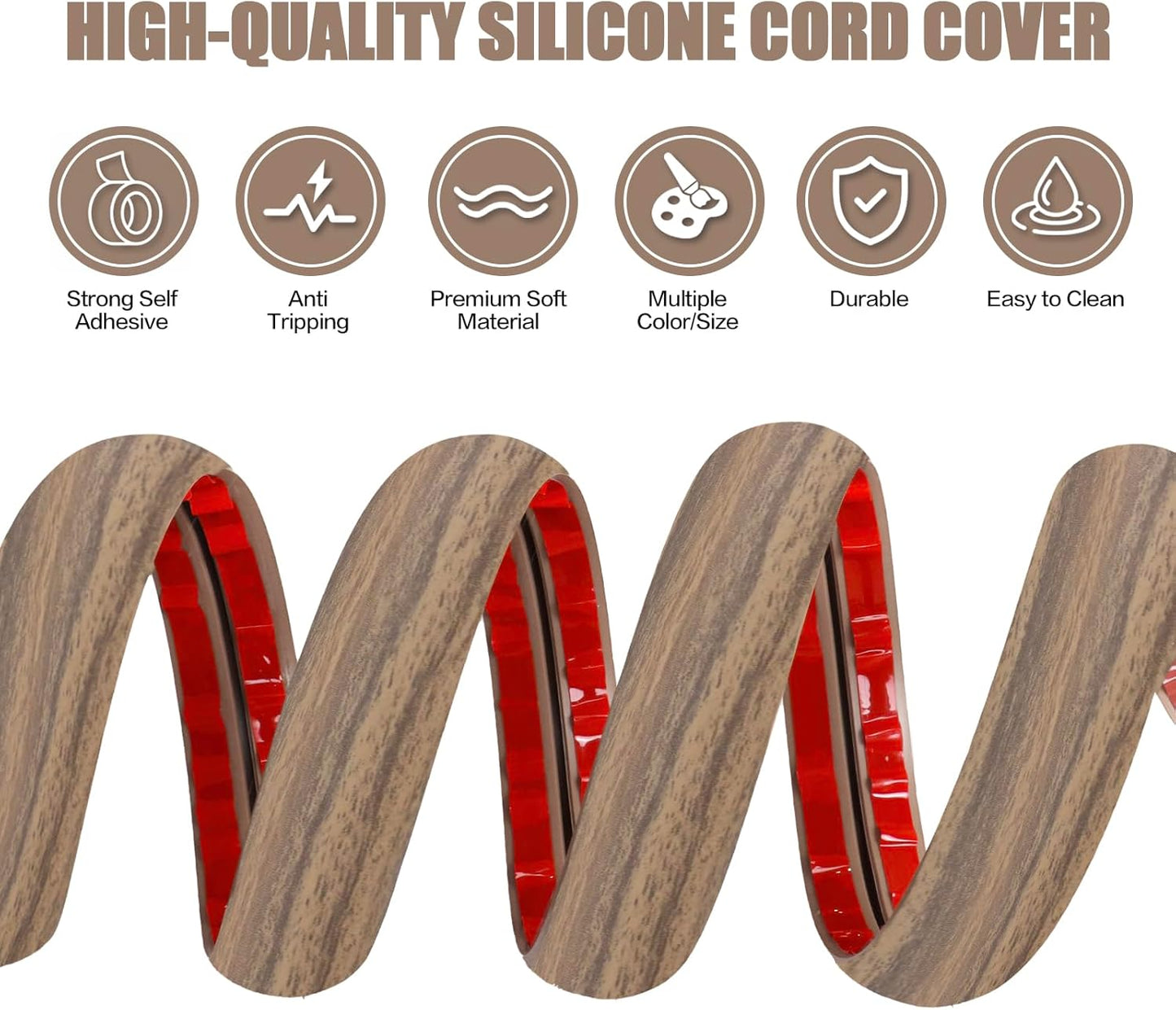 Floor Cord Cover Cavity 0.8"x0.37" Self Adhesive Cord Hider, 3.3FT Low Profile Cable Management, Extension Strip Protector for Wires, Prevent Cable Trips for Offices, Gyms,(Wood Smoked Brown)
