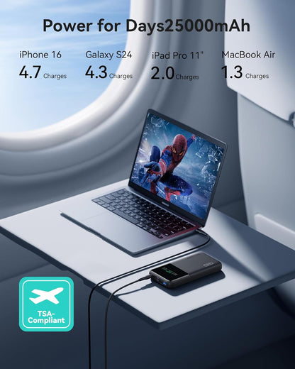 INIU 140W Power Bank, 25000mAh High Capacity Laptop & Phone Portable Charger, Fast Charging Flight Cruise Ship Family Essentials Traveling Mini Battery Pack for College Student Teen Boys Girls, Orange