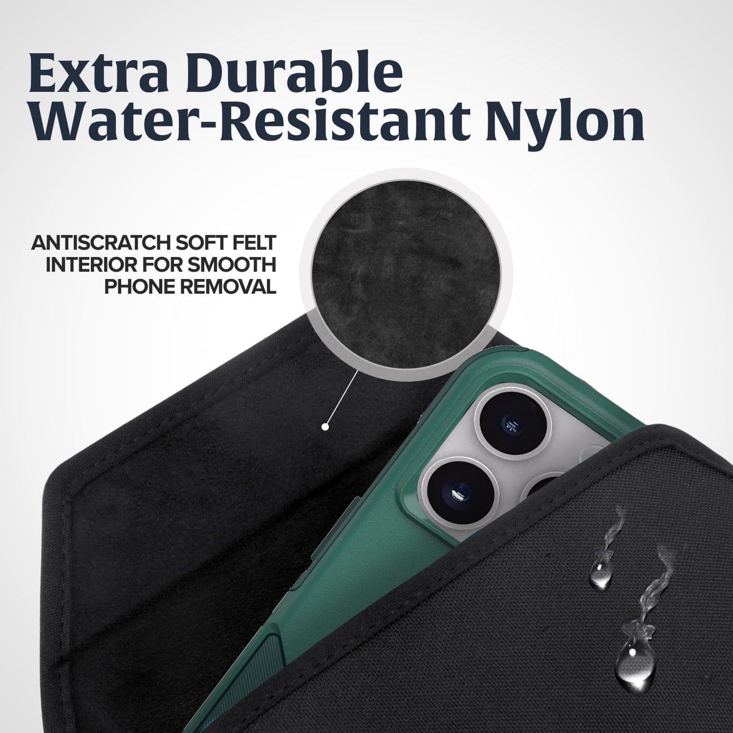 Turtleback Belt Clip for iPhone 16 Pro Max, 15 Pro Max, 14 Pro Max -Medium- Fits w/Shockproof Commuter Style Cases, Premium Black Nylon, Horizontal Belt Holder Magnetic Closure HD Rotating Clip