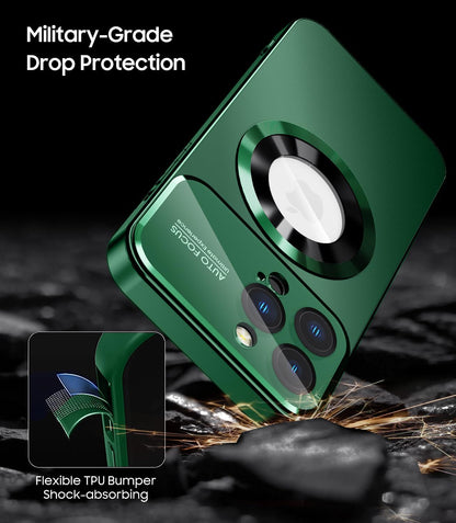 Magnetic for iPhone 12 Pro Case, Compatible with MagSafe, Built-in Camera Lens Protector, Logo View, Military Grade Drop Proof Phone Case Cover, Green