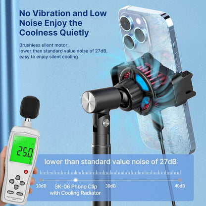 ULANZI SK-06 Cell Phone Stand with Phone Cooler, Desktop Phone Live Streaming Solution with Phone Cooling Fan, Height Adjustable Phone Cooler Stand Compatible with All Mobile Phones, iPhone & Android