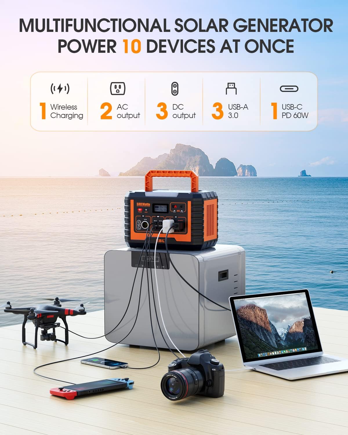 EBL 500W Portable Power Station with 100W Portable Solar Panel, 519.4Wh Solar Generator and Solar Panel Combo for Home and Outdoor Emergency Use