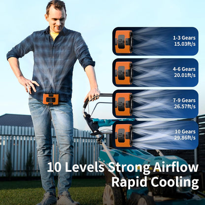 Socool 20000mAh Portable Waist Fan Clip on Wearable Belt Personal Fan Rechargeable, 40H Cooling Battery Operated with 10 Speeds & Dual Air Outlets, Neck Fans Hanging for Outdoor Jobsite Camping