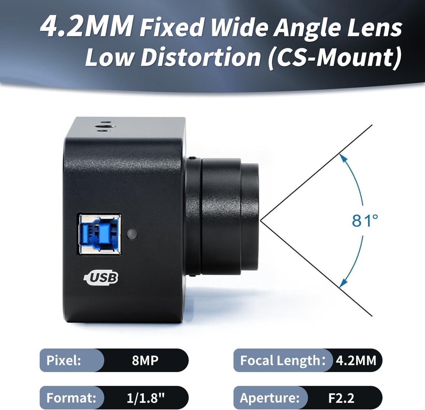 MOKOSE USB Camera 4K, USB3.0 Manual Focus Webcam with 4.2mm Wide Angle Lens, IMX678 1/1.8" 8MP Sensor Support YUY2, Web Camera for Desktop Computer Laptop