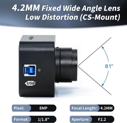 MOKOSE USB Camera 4K, USB3.0 Manual Focus Webcam with 4.2mm Wide Angle Lens, IMX678 1/1.8" 8MP Sensor Support YUY2, Web Camera for Desktop Computer Laptop