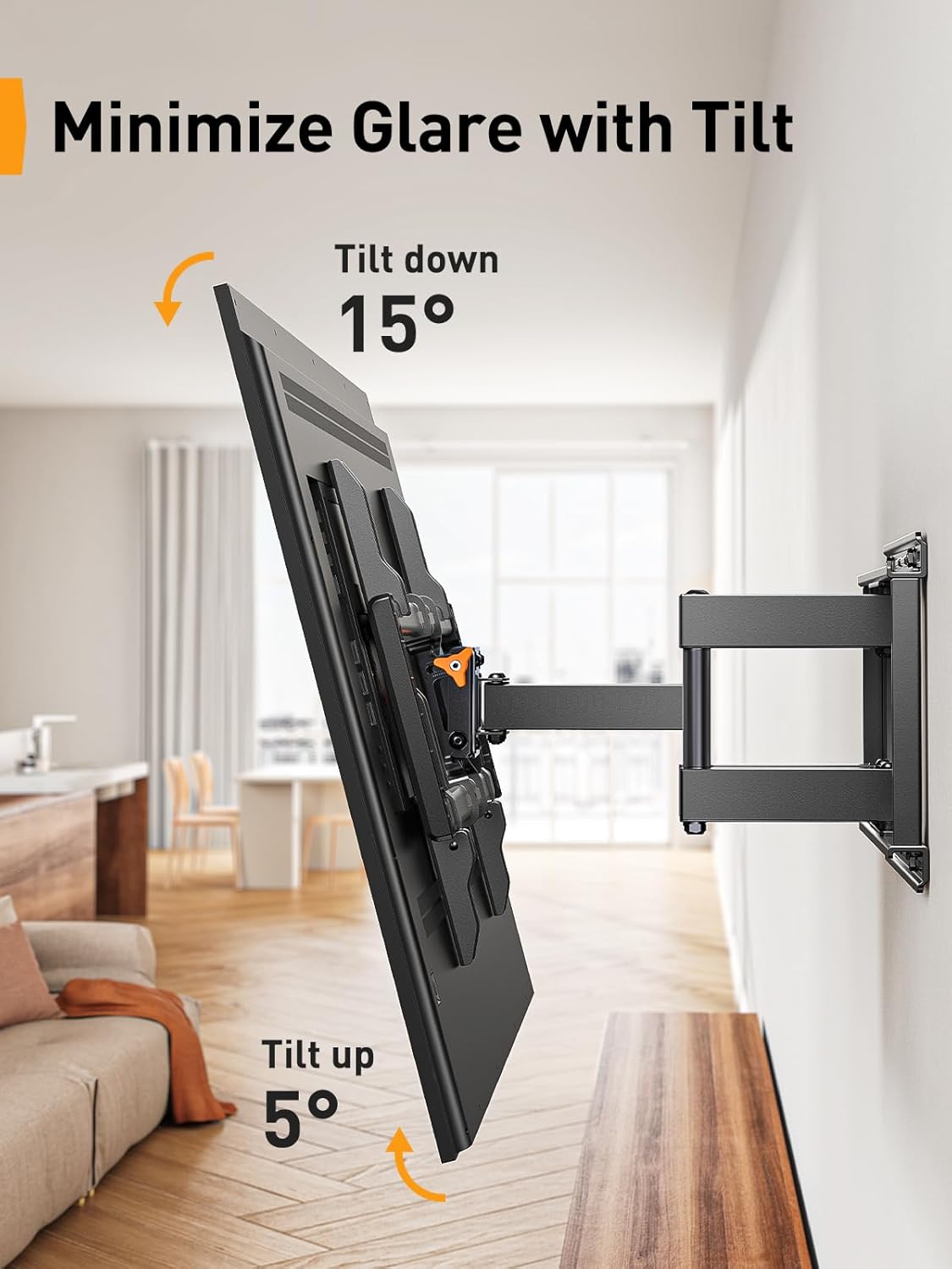 Perlegear UL Listed Full Motion TV Wall Mount for 42-85 inch TVs up to 132 lbs, TV Mount with Dual Articulating Arms, Tool-Free Tilt, Swivel, Extension, Leveling, Max VESA 600x400mm, 16" Studs, PGLF8