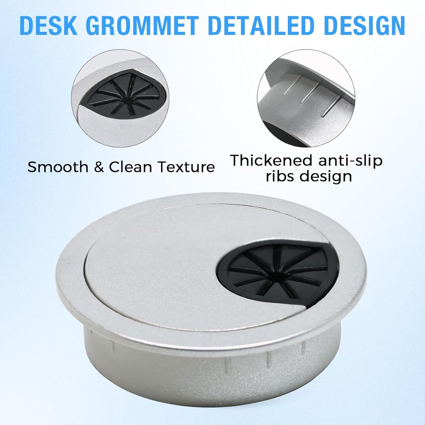 Desk Grommet 2-3/8" (60 mm), Desk Cord Hole Cover, Cable Grommet ABS Plastic, Desk Hole Grommet for Office and Home Table Cable, Detachable Cable Cord Organizer (Silver Sand 8 Pcs)