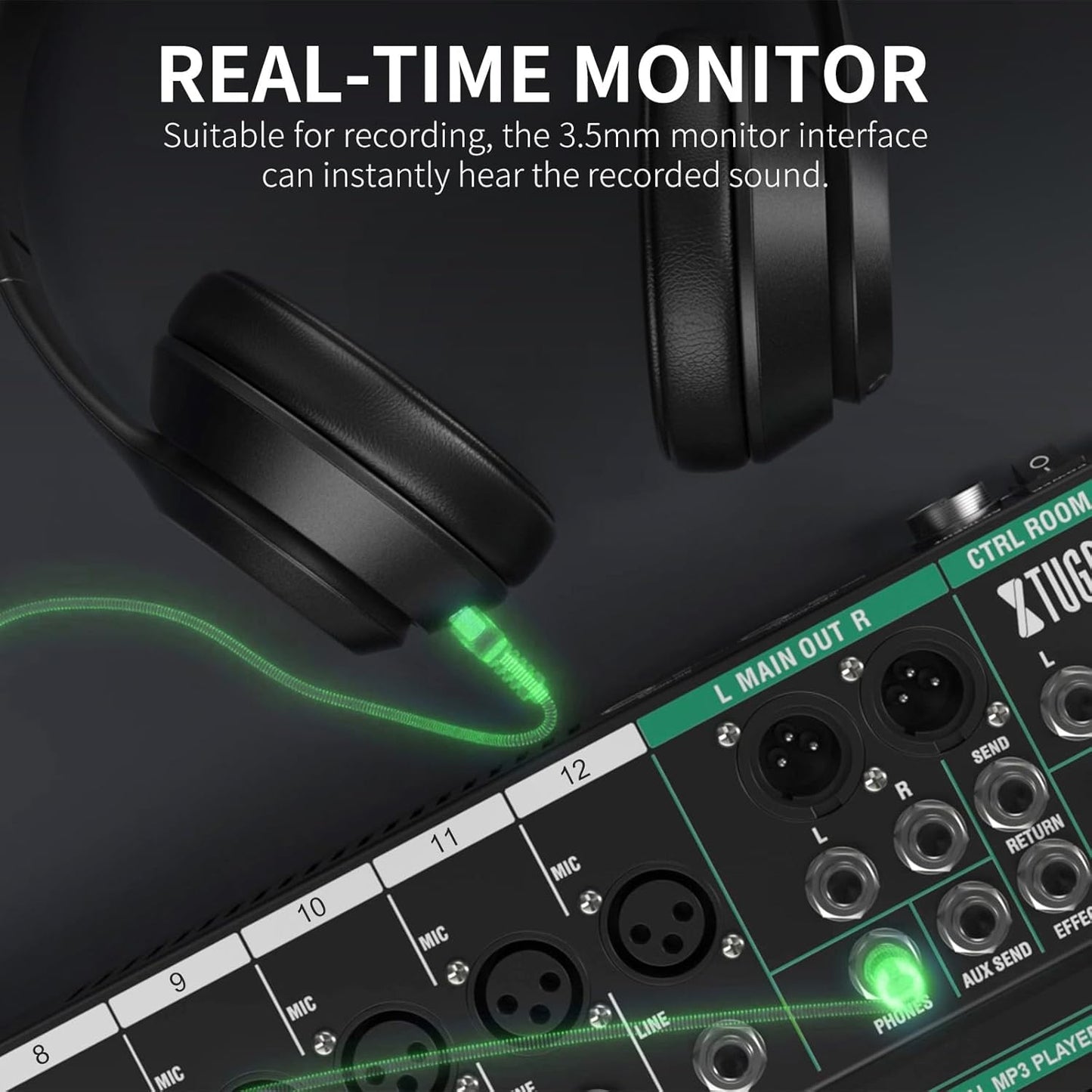 XTUGA 12 Channel Audio Mixer Sound Board Mixing Console, Audio Interface PC USB Bluetooth with 48V Phantom Digital Effect for DJ Live Recording Studio Karaoke(CT120)