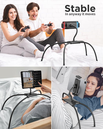 SAIJI iPad Stand, Adjustable Ergonomic Tablet Holder for Bed, Kindle Stand for Reading in Bed Fit for Tablet, Phone, Kindle, Portable Monitor, Switch and More 4.7"-17.3" Devices (Black)