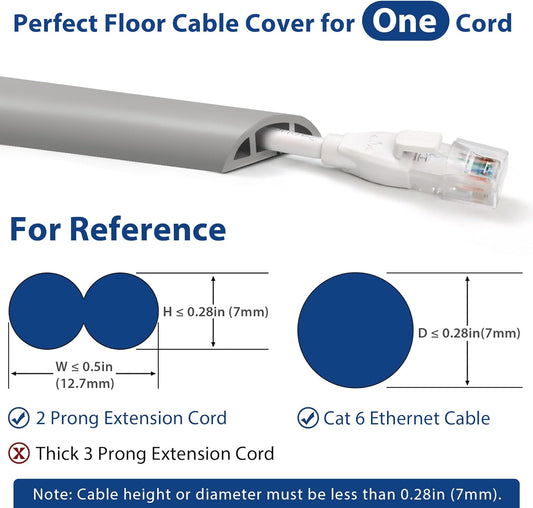 Floor Cord Cover 10ft, Cord Hider Floor Grey, Cable Management Prevent Trips, Cable Cover Wire Covers for Electric Power Cords, Wire Protector Cavity W0.47in x H0.28in