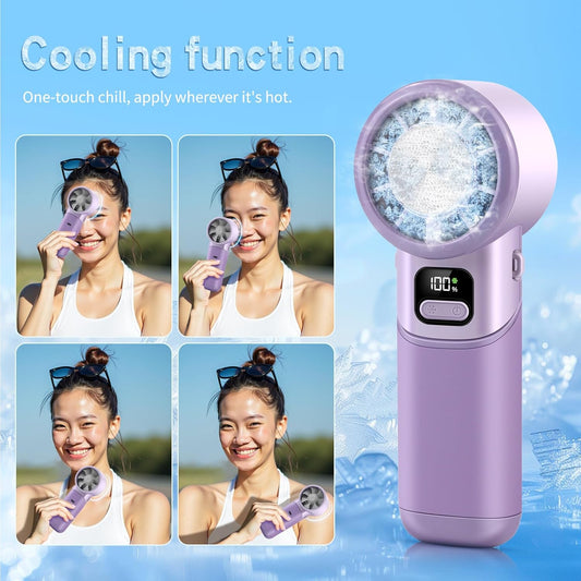 High-Speed Portable Handheld Turbo Fan with Ice Cooler, LED Display, 3600mAh Rechargeable Fan, Up to 9H Runtime, 90°Foldable Mini Fans for Travel, Commute, Outdoor, Gifts for Women Men