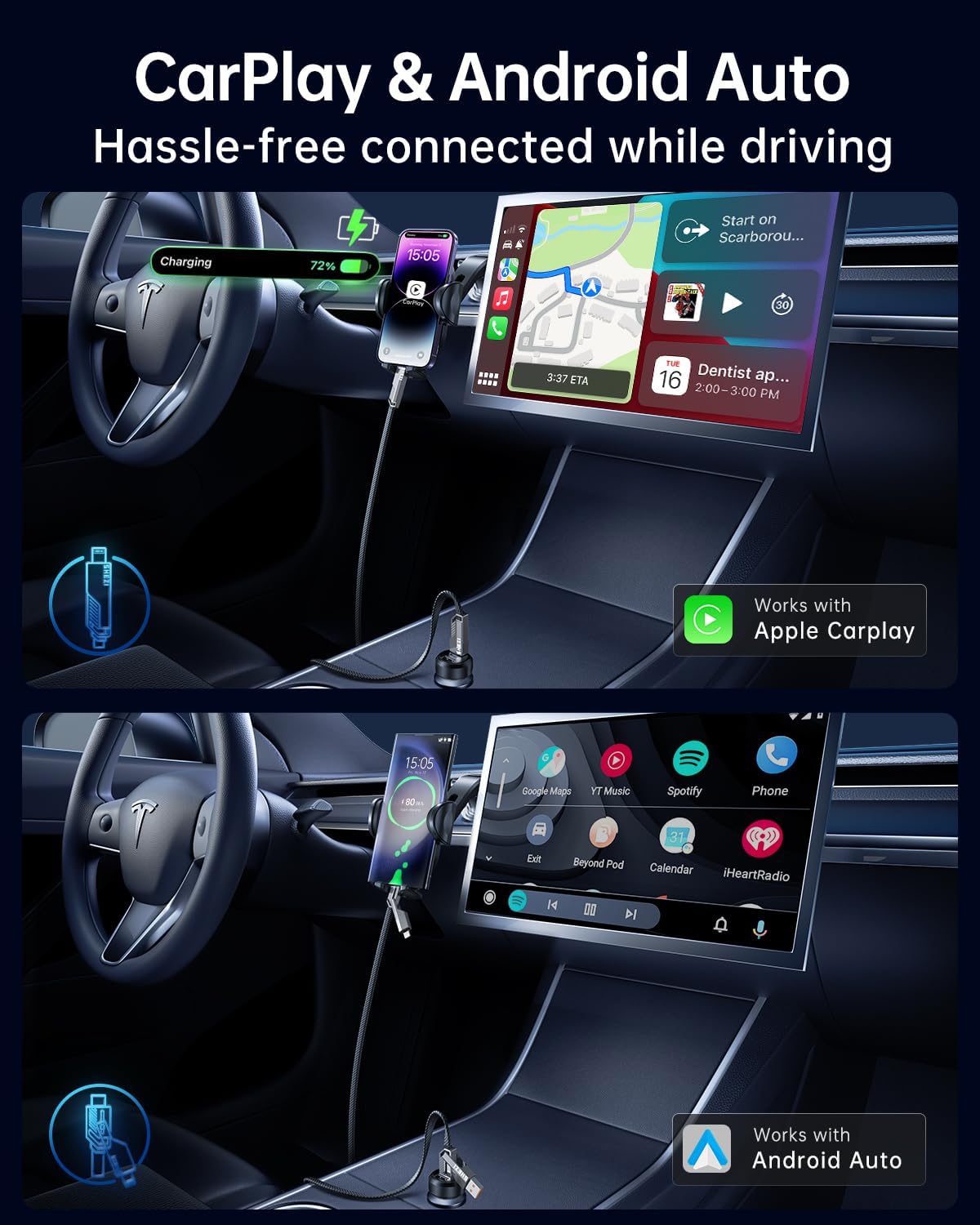 4-in-1 Long USB C Cable 45W 15FT Fast Charging Flat Nylon Braided for iPhone iPad Charger Cord [480Mbps Data Sync] Multi Charge Wire with L/Type C/USB A Port [SHEZI Series]