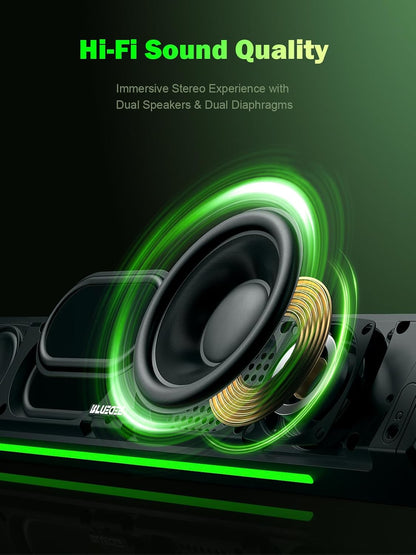 BLUEDEE Computer Speakers, Bluetooth Soundbar, HiFi Stereo, 3.5mm Aux-in Connection, USB Powered Speakers for Desktop Monitor, PC, Laptop, Tablets