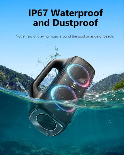 Speakers, 80w (Peak) Portable Wireless Speaker with Lights, Stereo Loud Sound, IP67 Waterproof, Deep Bass Outdoor Speakers Bluetooth 5.0 Dual Pairing for Home Party Beach Camping, Gifts