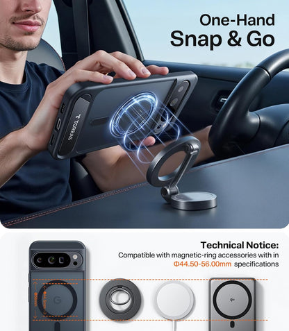 TORRAS Magnetic & Stand for Google Pixel 10 Pro XL Case, Fit for MagSafe, Military Grade Drop Protection, Slim Fit for Google Pixel 10 Pro XL Phone Case with Sturdy Kickstand, Translucent Matte Black