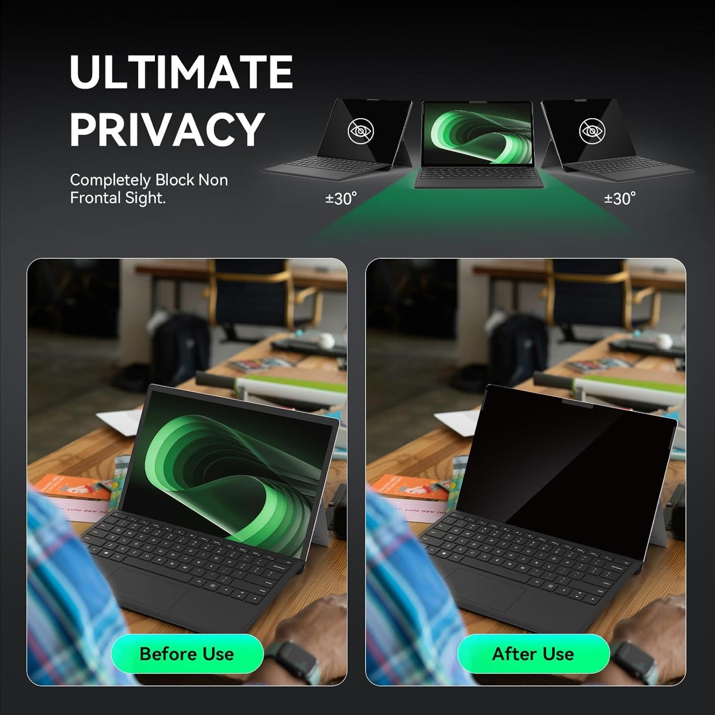 Laptop Privacy Screen for 13inch Surface Pro 11/10/9/8/X, Removable Computer Screen Anti-Spy Filter Shield for Microsoft Surface Pro 13in