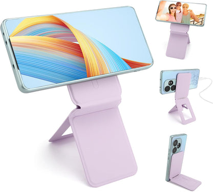 Phone Stand, Foldable Magnetic Phone Tripod, Angle Adjustment & Strong Magnets PU Leather Phone Stand, Compatible with All Smart Phone 16/15/14/13/12 (Purple)
