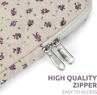 Puffy Laptop Sleeve 13-15.6 Inch Cute Quilted Laptop Protective Case Padded Floral Computer Sleeve for MacBook (A-Purple, 13 Inch)