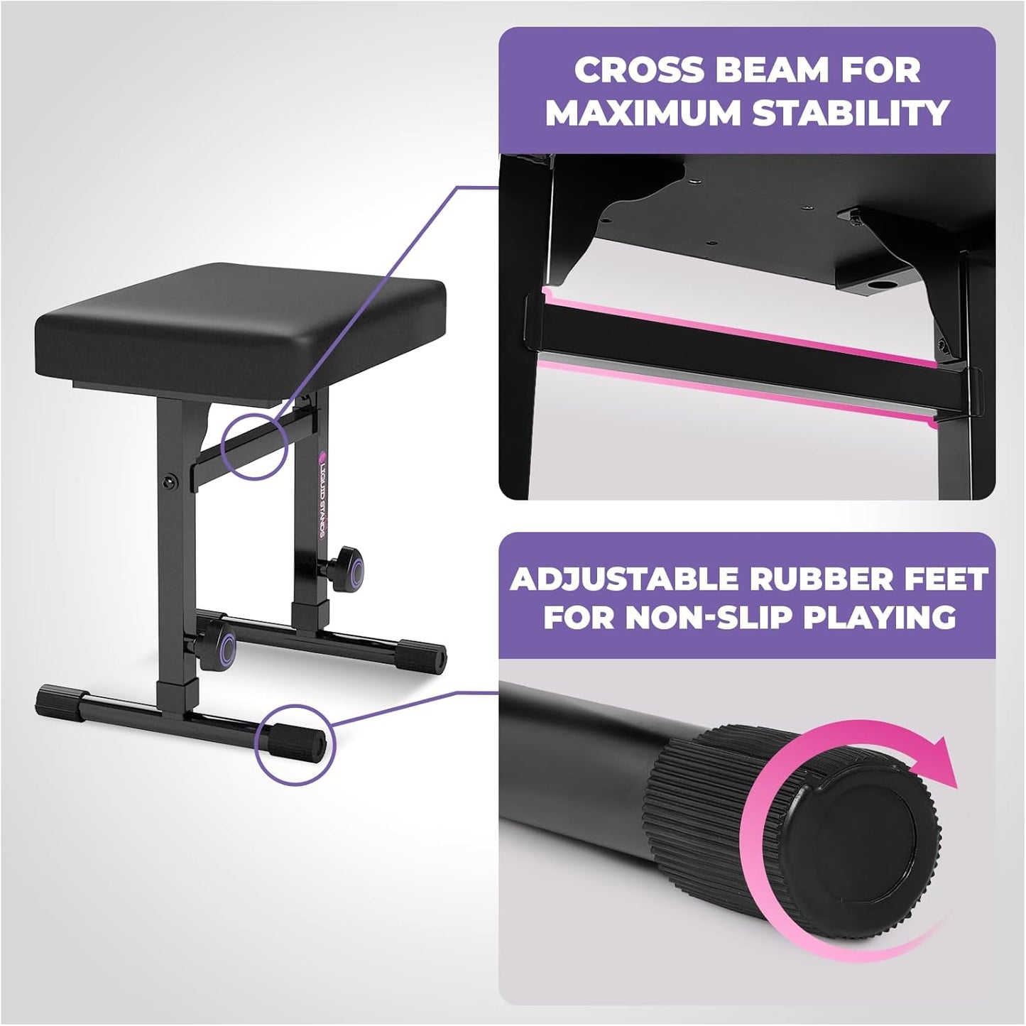 Liquid Stands Portable Heavy Duty Digital Piano Stand & Bench Set - Adjustable Keyboard Music Stand & Seat for 54-88 Key Electric Pianos (White)