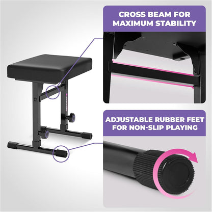Liquid Stands Portable Heavy Duty Digital Piano Stand & Bench Set - Adjustable Keyboard Music Stand & Seat for 54-88 Key Electric Pianos (White)