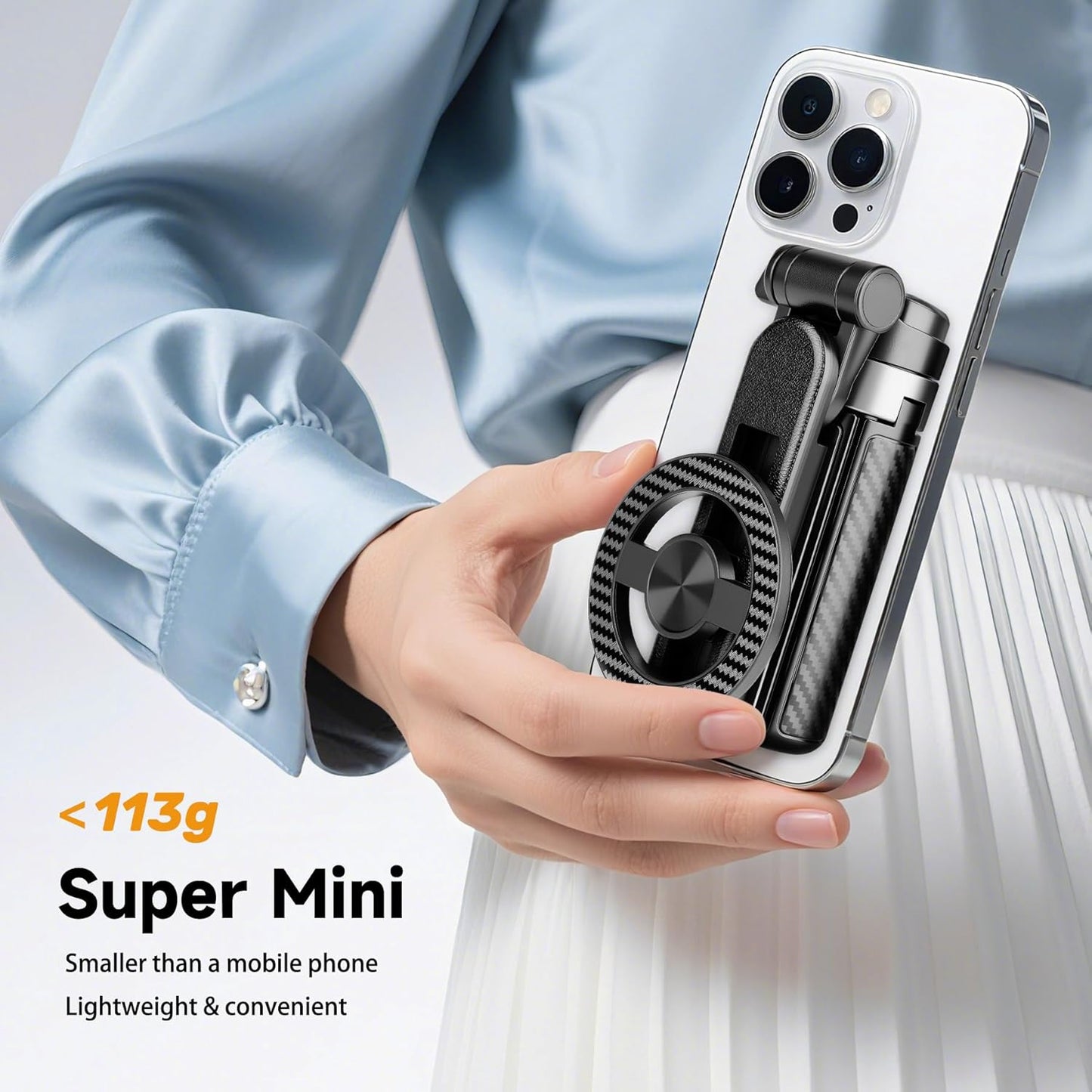 Magnetic Tripod for Phone with Remote Control, 3-in-1 Selfie Stick Handle Grip 360°Rotation Extendable Stand for iPhone Android Phones