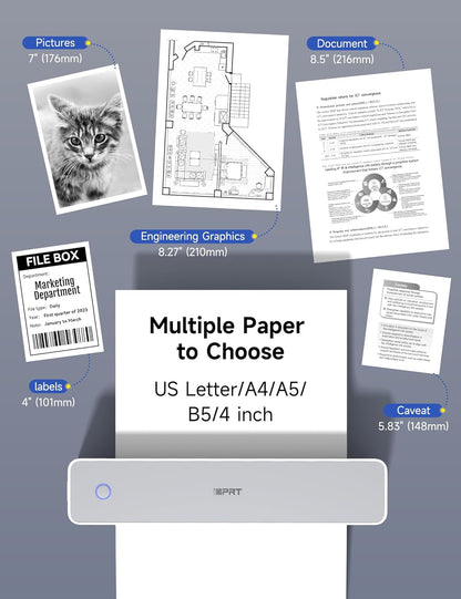 iDPRT MT610 Pro Portable Thermal Printer, 300DPI HD Mobile-Travel-Printers, Inkless-Wireless-Small-Printer for Home Use, Office, Vehicles, Bluetooth Printers Supports 8.5" x 11" US Letter&A4&A5 Size