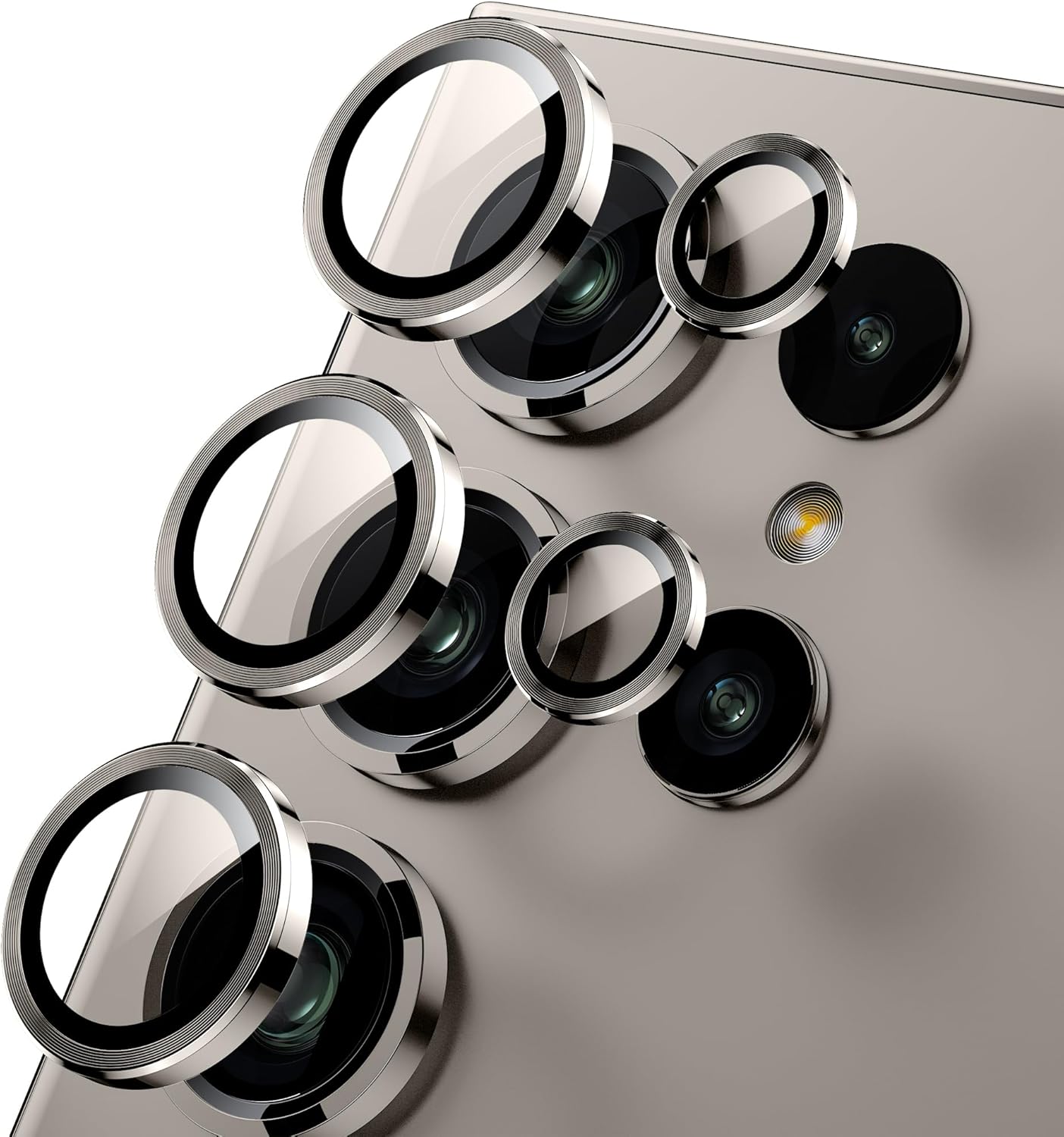 WSKEN for Samsung Galaxy S24 Ultra Camera Lens Protector, Ultra Thin Scratch Resistant 9H Tempered Glass with Aluminum Metal Circle Camera Screen Protector Cover Accessories, Gray