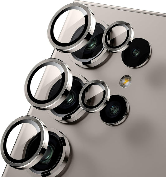 WSKEN for Samsung Galaxy S24 Ultra Camera Lens Protector, Ultra Thin Scratch Resistant 9H Tempered Glass with Aluminum Metal Circle Camera Screen Protector Cover Accessories, Gray