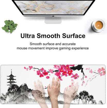 Chinese Ink Painting Desk Mat,Large Abstract Landscape Painting Gaming Keyboard Mouse Pad,Non-Slip Rubber Base Desk Pad Thick Stitched Edges Waterproof Mousepad Mouse Mat 31.5"x11.8"