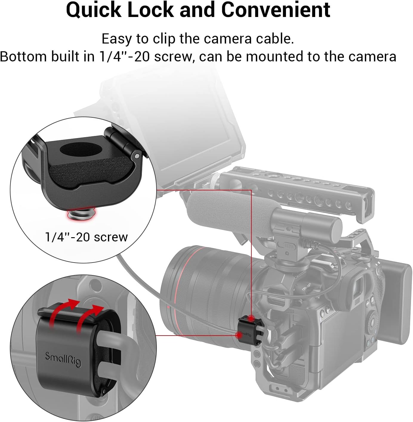 SmallRig Camera Clamp (4 pcs) for HDMI/SDI/Microphone Cable, DSLR Camera Cable Lock Mount Support 2-7mm
