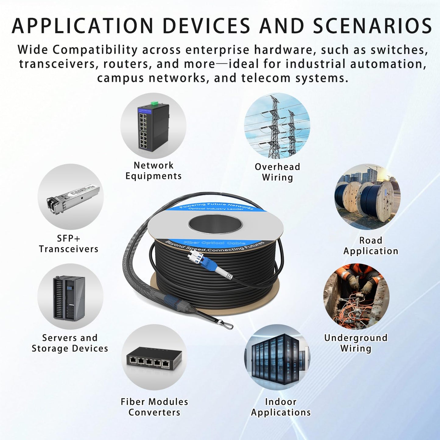 50M/164FT LC to LC Armored Outdoor Fiber Optic Cable, Single Mode Duplex 9/125μm SMF Fiber Patch Cord, OS1/OS2 Compatible, Black LSZH Jacket, Uniboot Jumper for FTTH, Data Center, Long-Distance Use