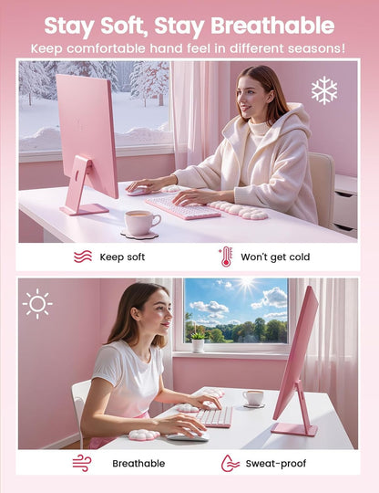 Vaydeer Cloud Keyboard Wrist Rest Set – Ergonomic Memory Foam Wrist Pad for Computer, Laptop & Gaming, Non-Slip Cute Desk Accessories for Office(Keyboard Rest + Mouse Rest + Coaster)