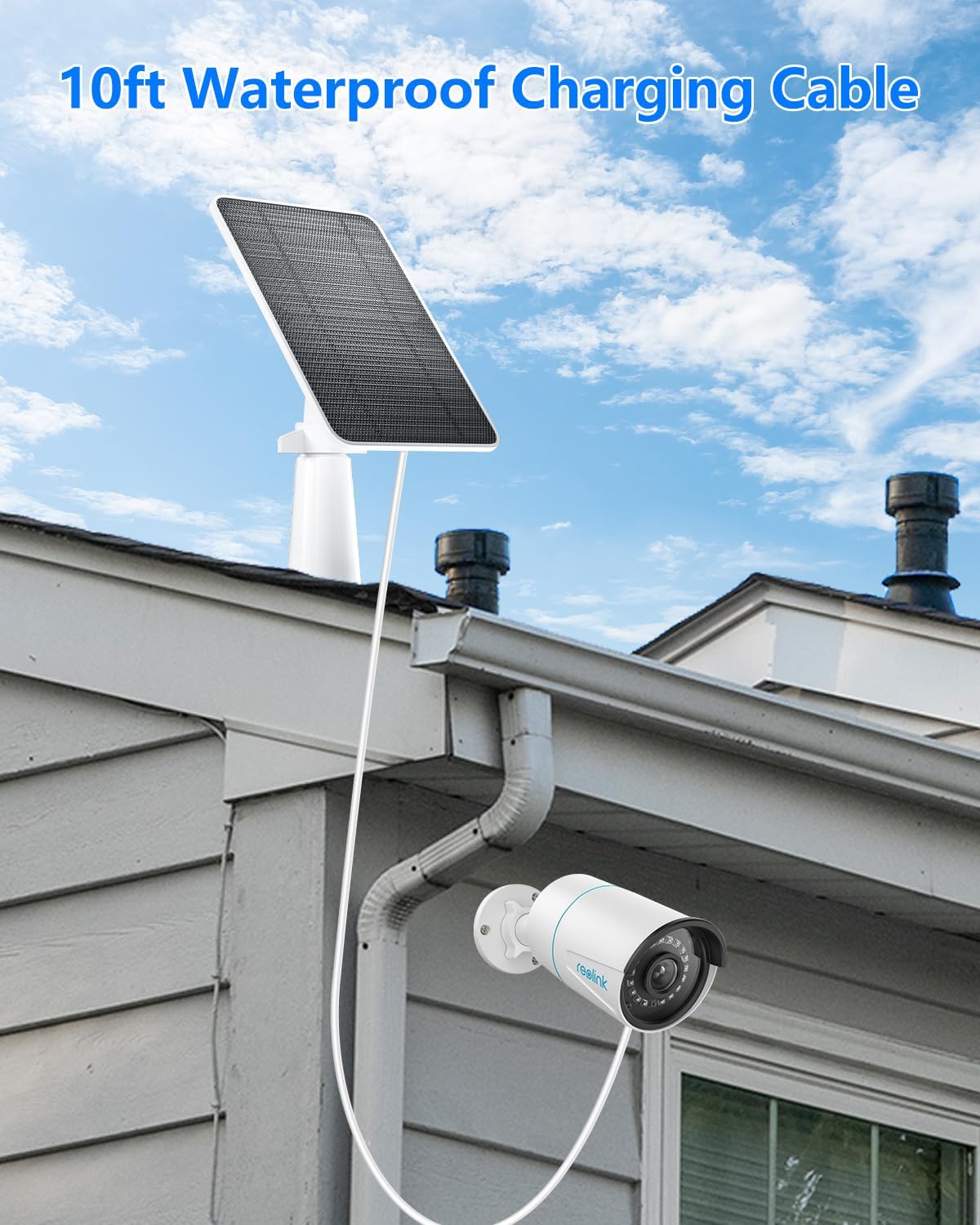 Solar Panel Charger Compatible with Reolink Argus 2E/Eco Ultra/Go PT Plus/Go Plus/Argus 3 Pro/Argus PT, 5W Solar Panels for Reolink Battery Camera, IP65 Waterproof 10ft Cable Secure Wall Mount, 3 Pack